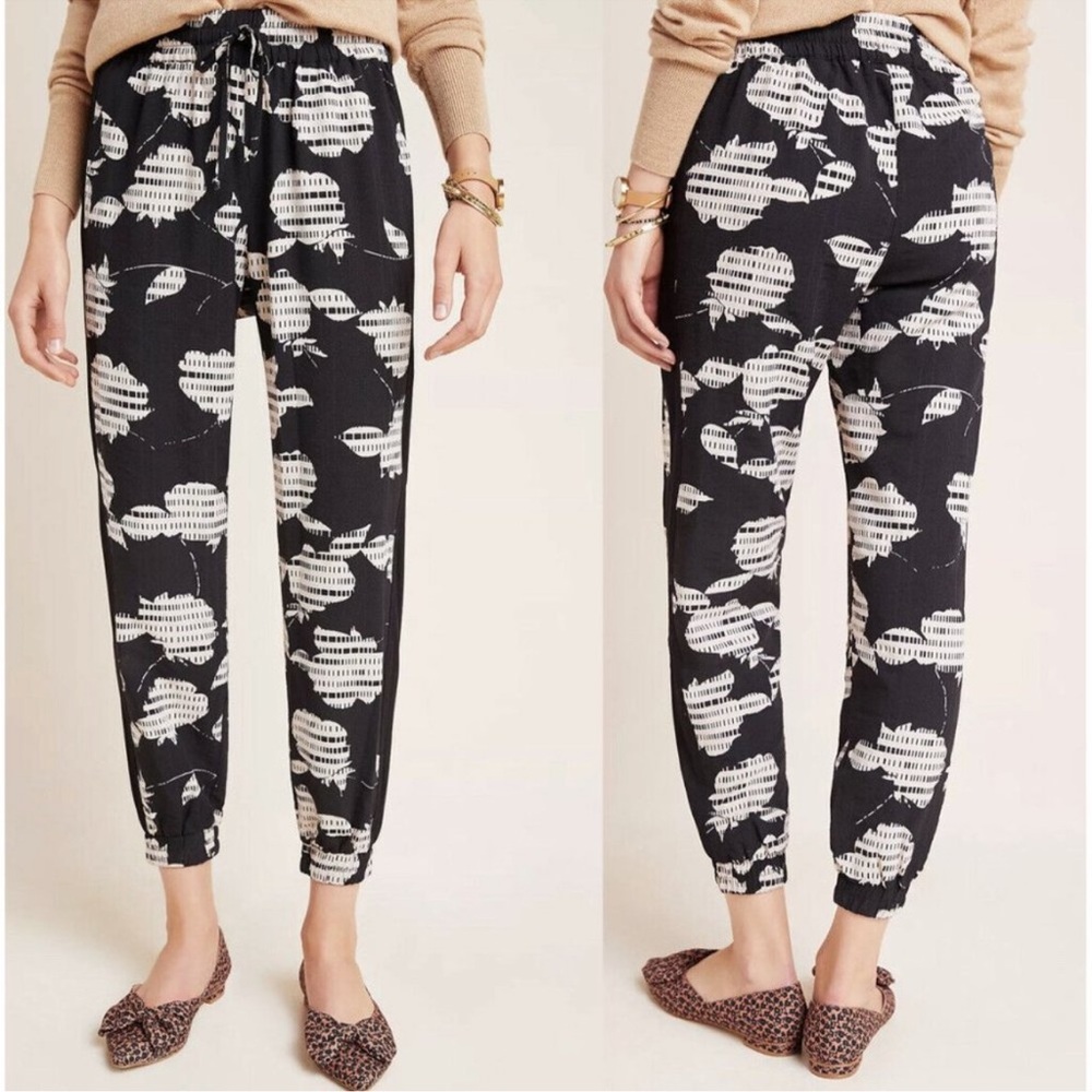 NWOT Anthropologie The Odells Lisetta Black Floral
Print Jogger Pants Womens Sml